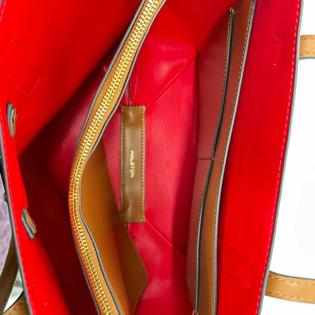 Halston Brown Print Vegan Leather Pre Owned Tote