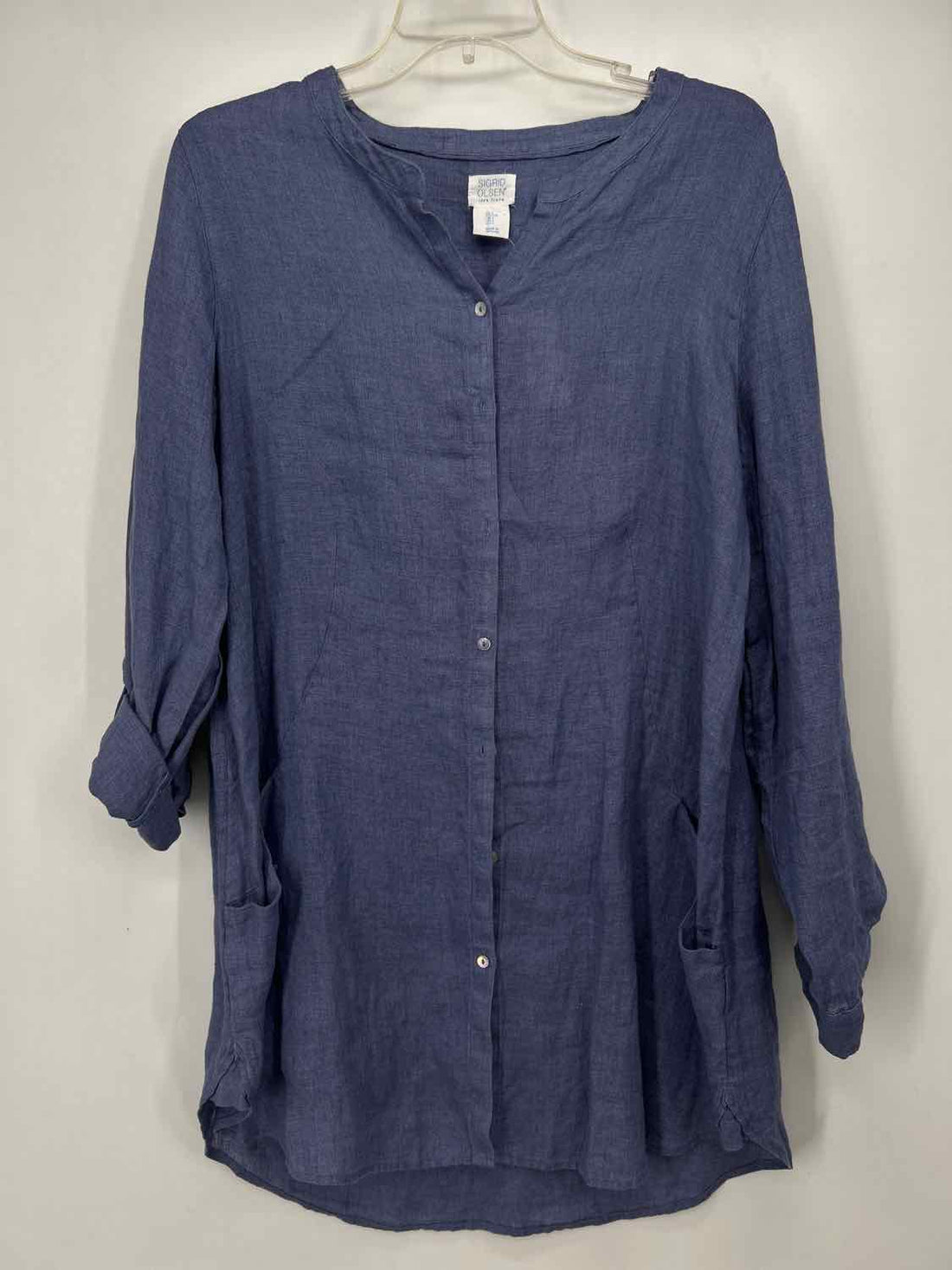 Sigrid Olsen Size L Blue Linen Long Sleeve Dress