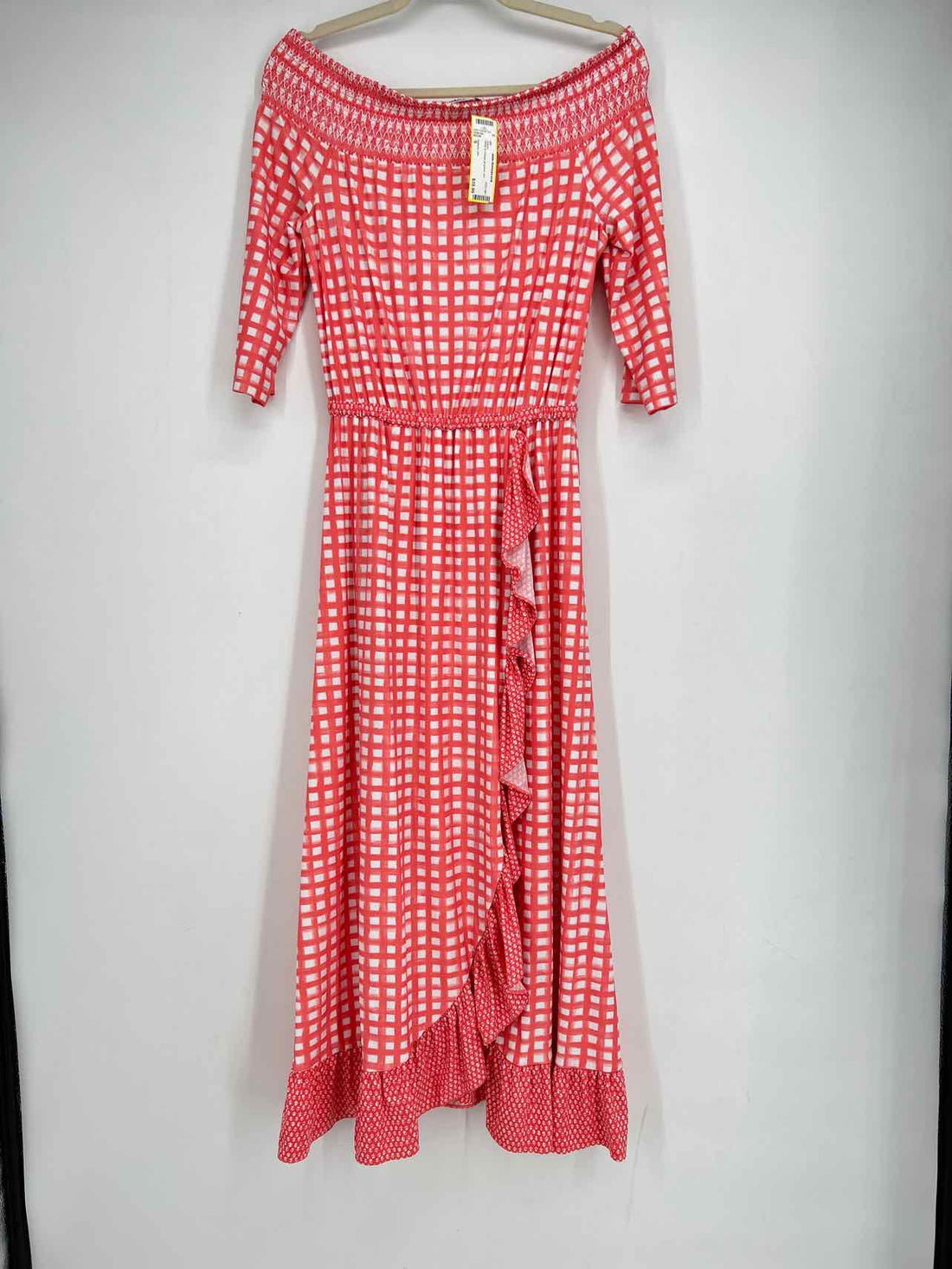 Cabana Life Size S White & orange gingham SS Dress