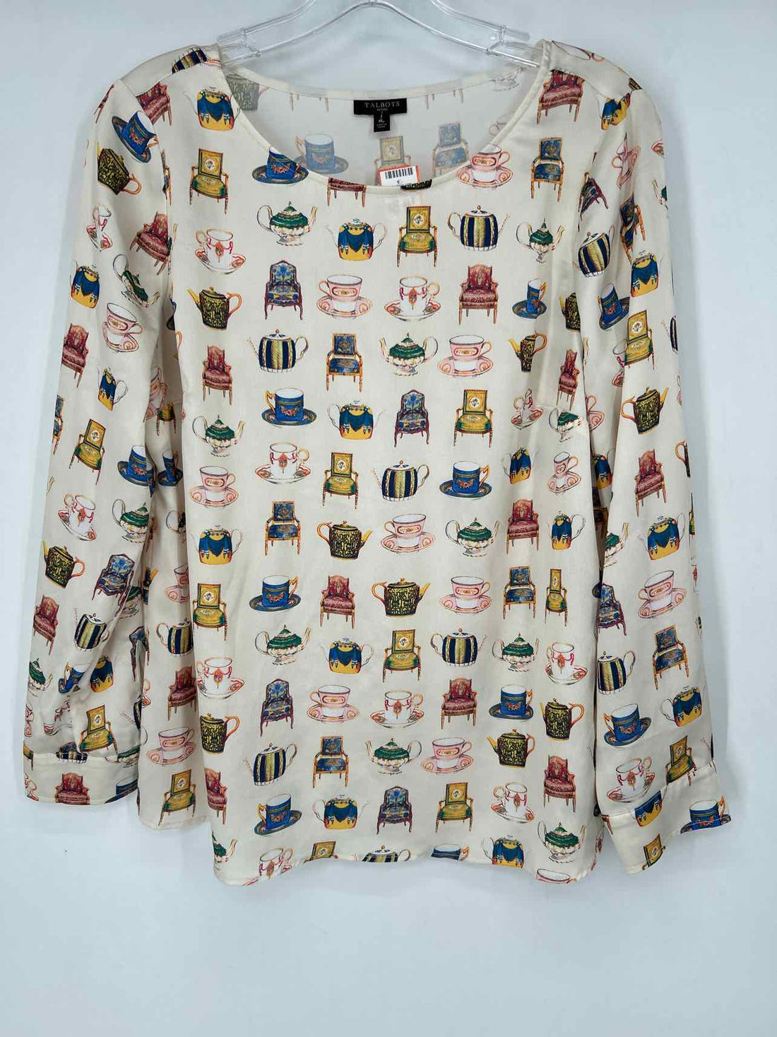 Talbots Size MP Cream Print Long Sleeve