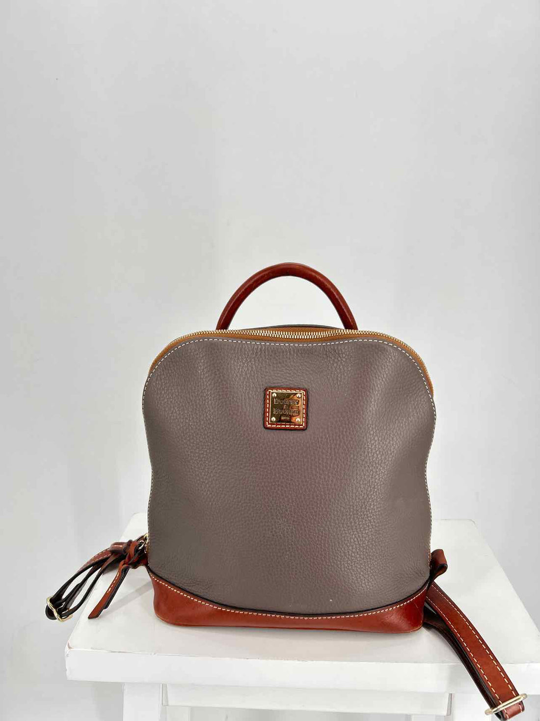Dooney & Bourke Gray & Brown Pebbled Leather Pre Owned Backpack