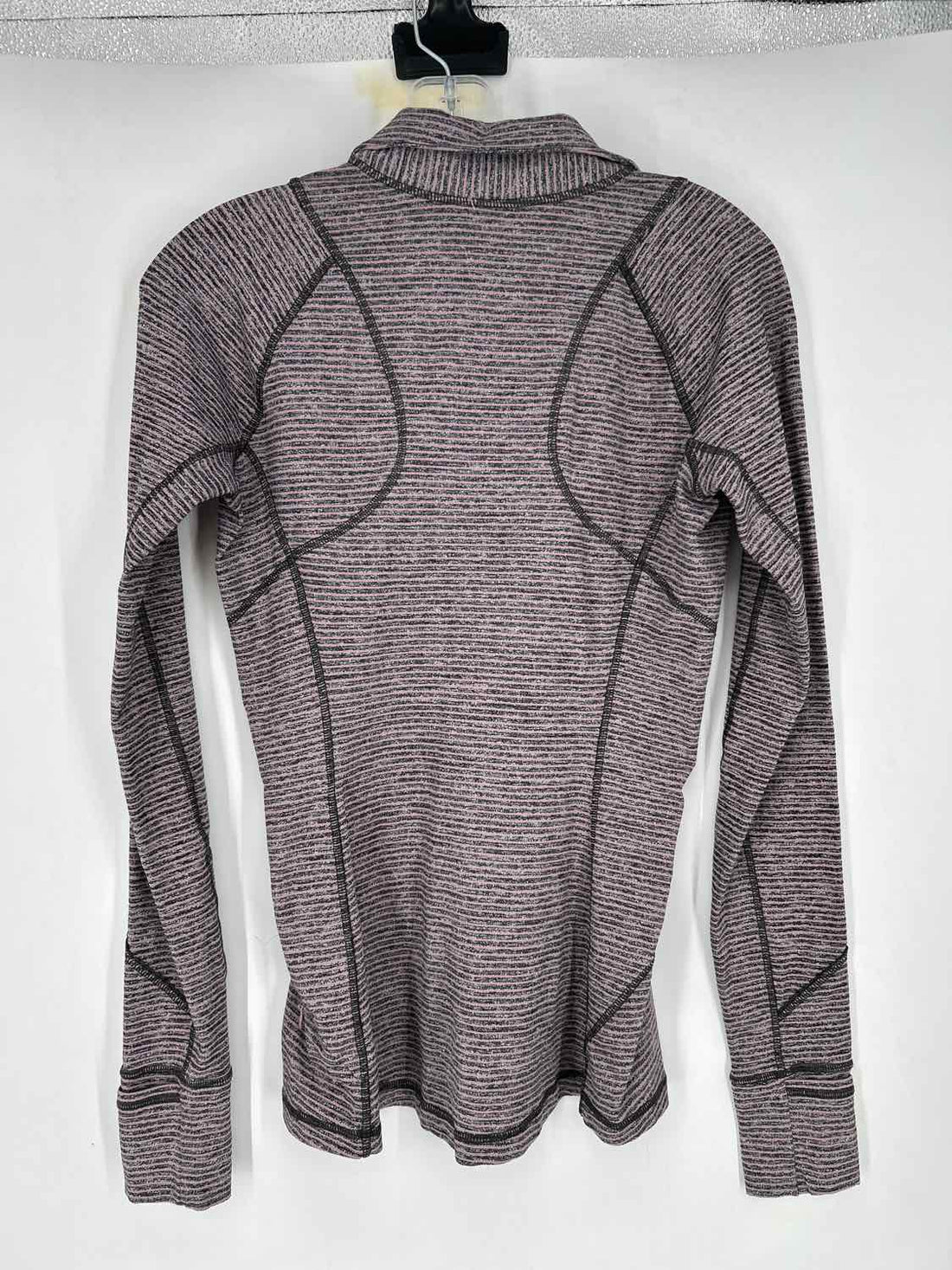 Lululemon Size 6 Pink & Gray Striped Long Sleeve Active Tops