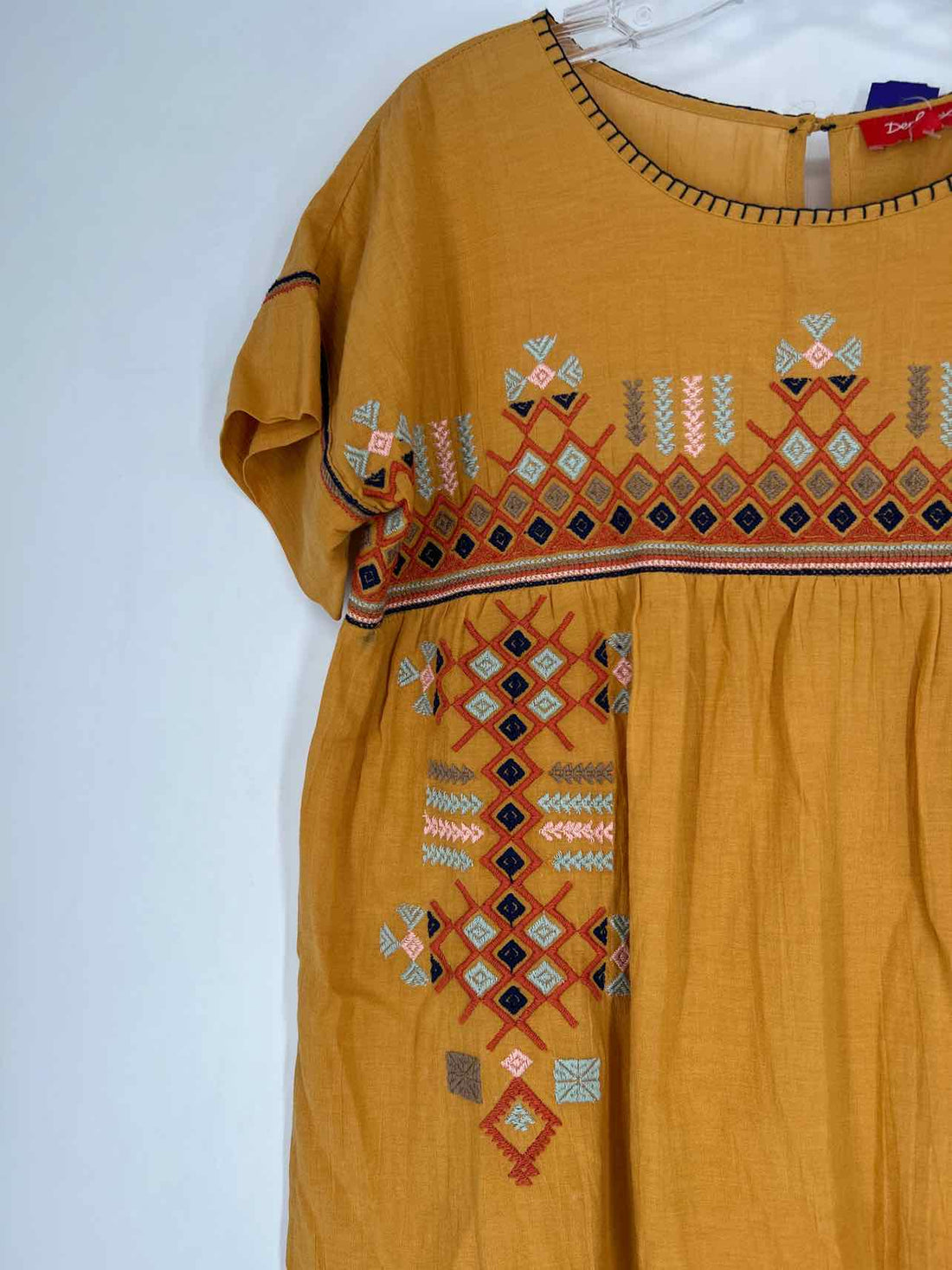 Derhy Size S Mustard Embroidered Short Sleeve