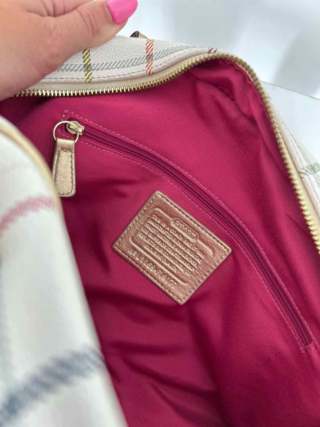 Coach White Plaid Leather Pre Owned Tote