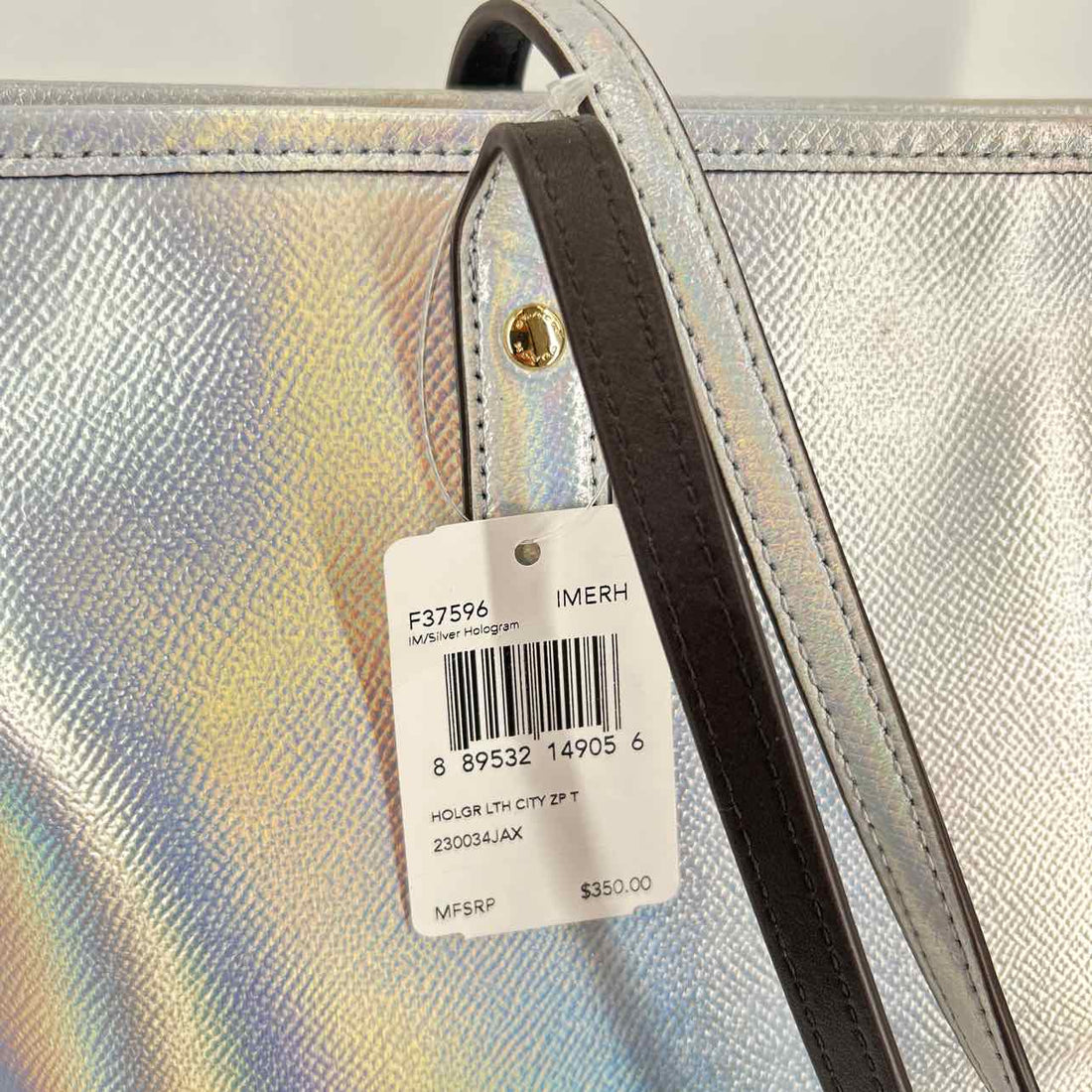 Coach RARE Silver Hologram Rainbow Holographic Genuine Leather NWT City Tote