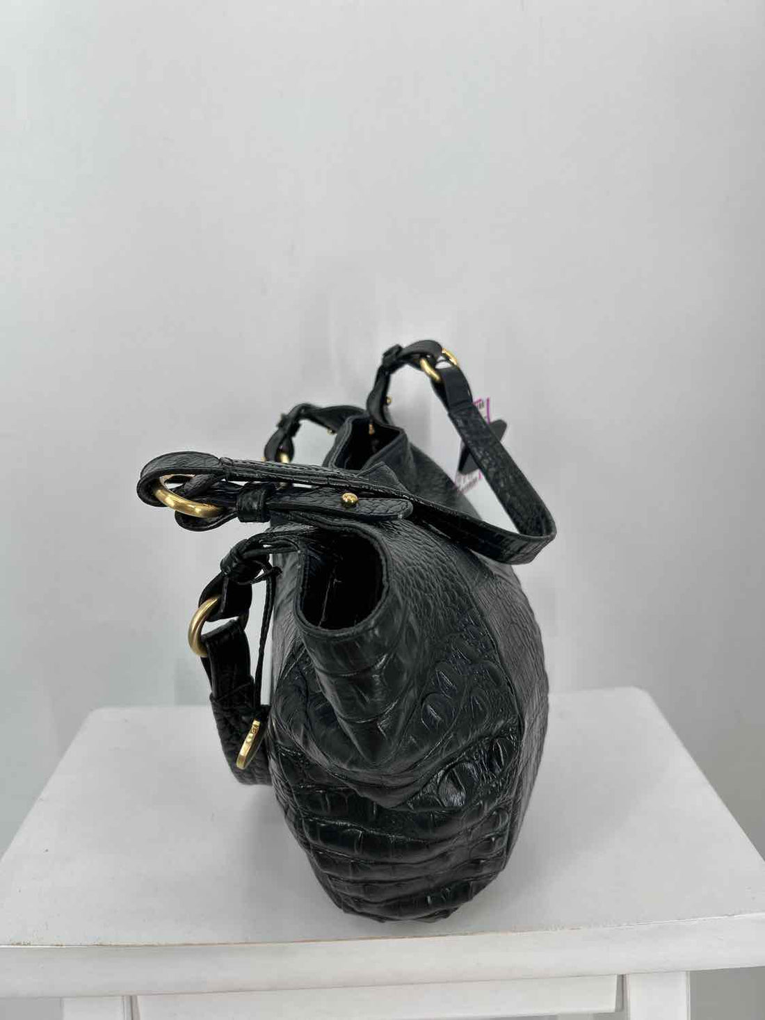 Brahmin Black Croc Embossed Leather Pre Owned Tote