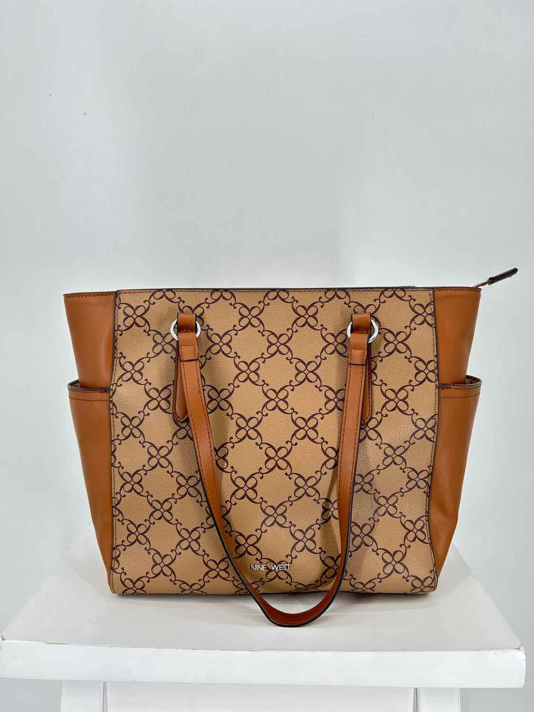 Nine West Brown Print Faux Leather Pre Owned Tote