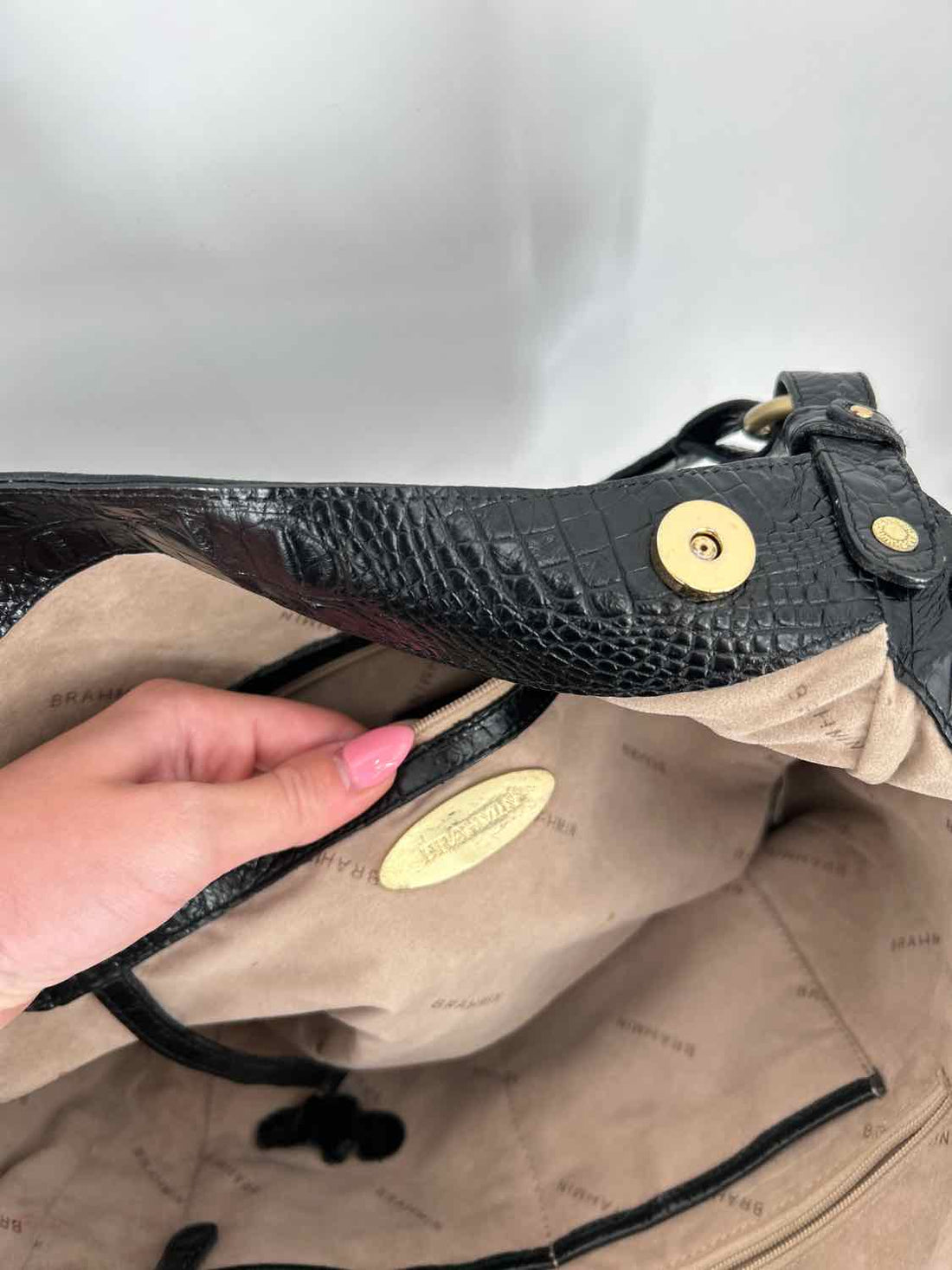 Brahmin Black Croc Embossed Leather Pre Owned Tote