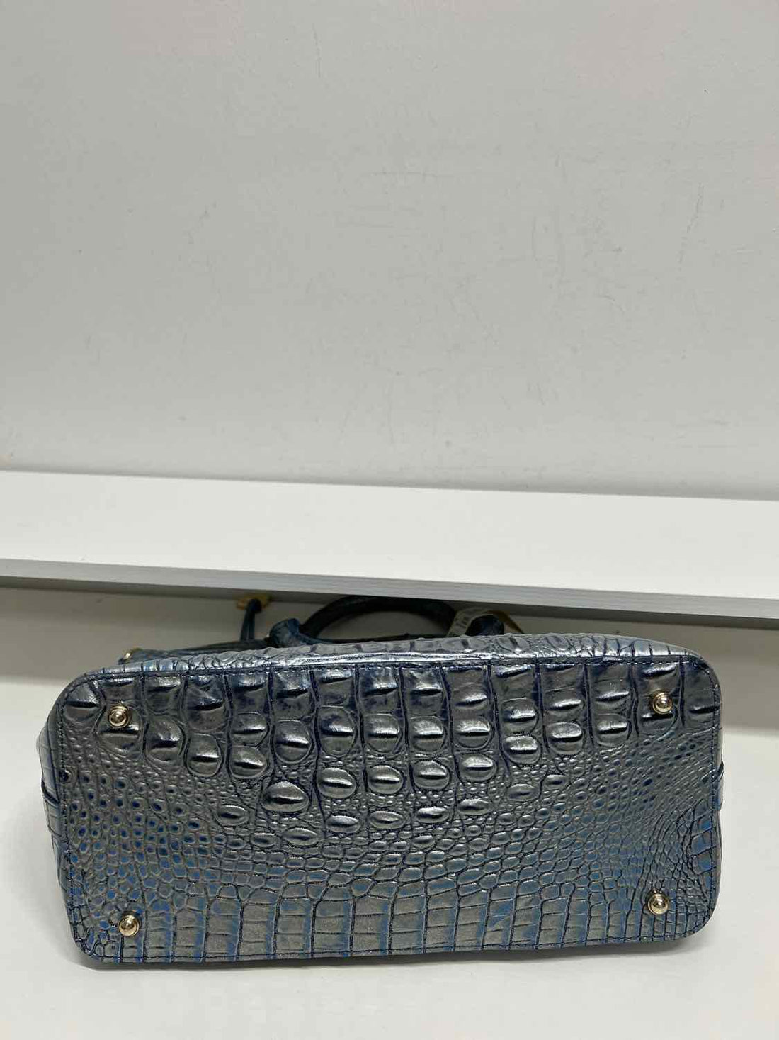 Brahmin Blue Shimmer Croc Embossed Leather Pre Owned Satchel