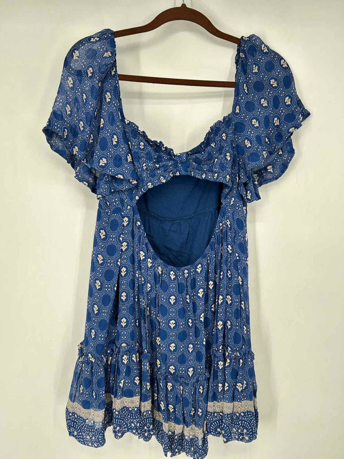 Maeve Size MP Blue & Beige Print Short Sleeve Dress