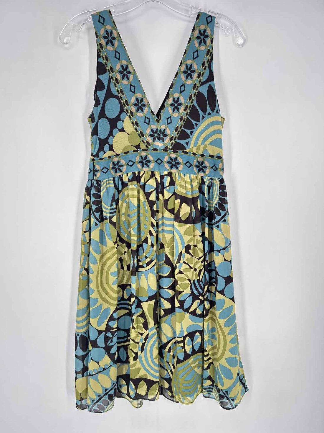 Sandra Darren Size 4 Brown & Green Print Sleeveless Dress