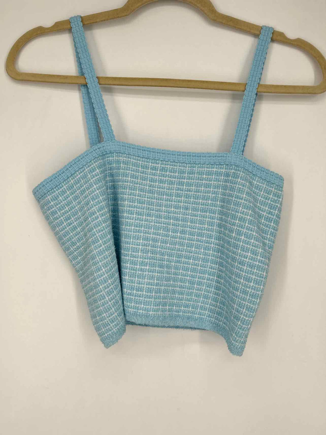 Zara Size L Light Blue & White Tweed Short Sleeve 2PC Sweater Set