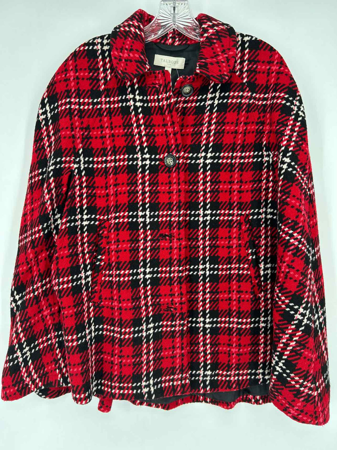 Talbots Size S Red & Black Plaid Cape
