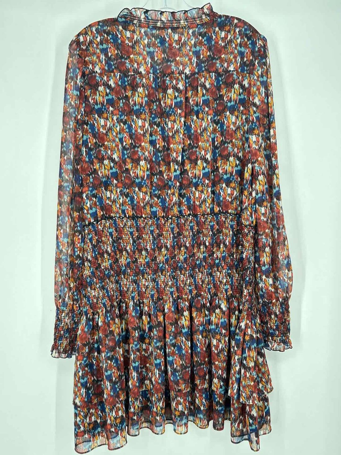 ME+EM Size 12 Blue & Maroon Print Shimmer Long Sleeve Dress