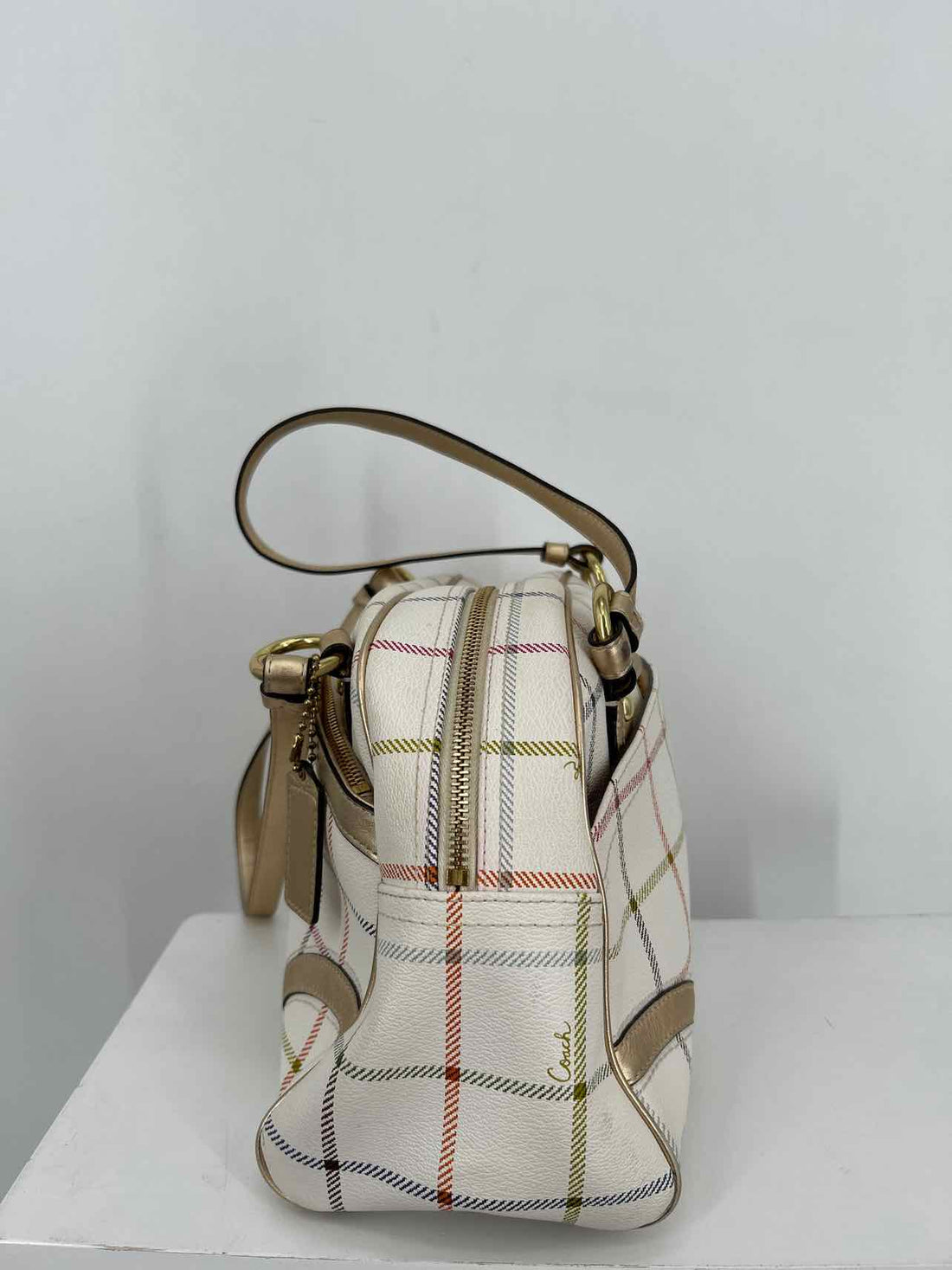 Coach White Plaid Leather Pre Owned Tote
