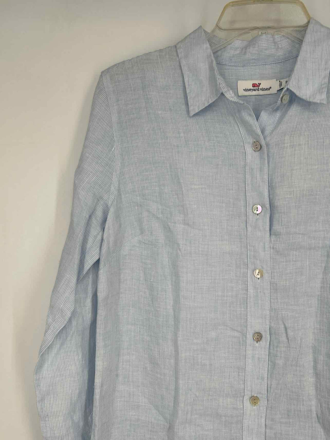 Vineyard Vines Size 2 Light Blue & White Striped Linen Long Sleeve