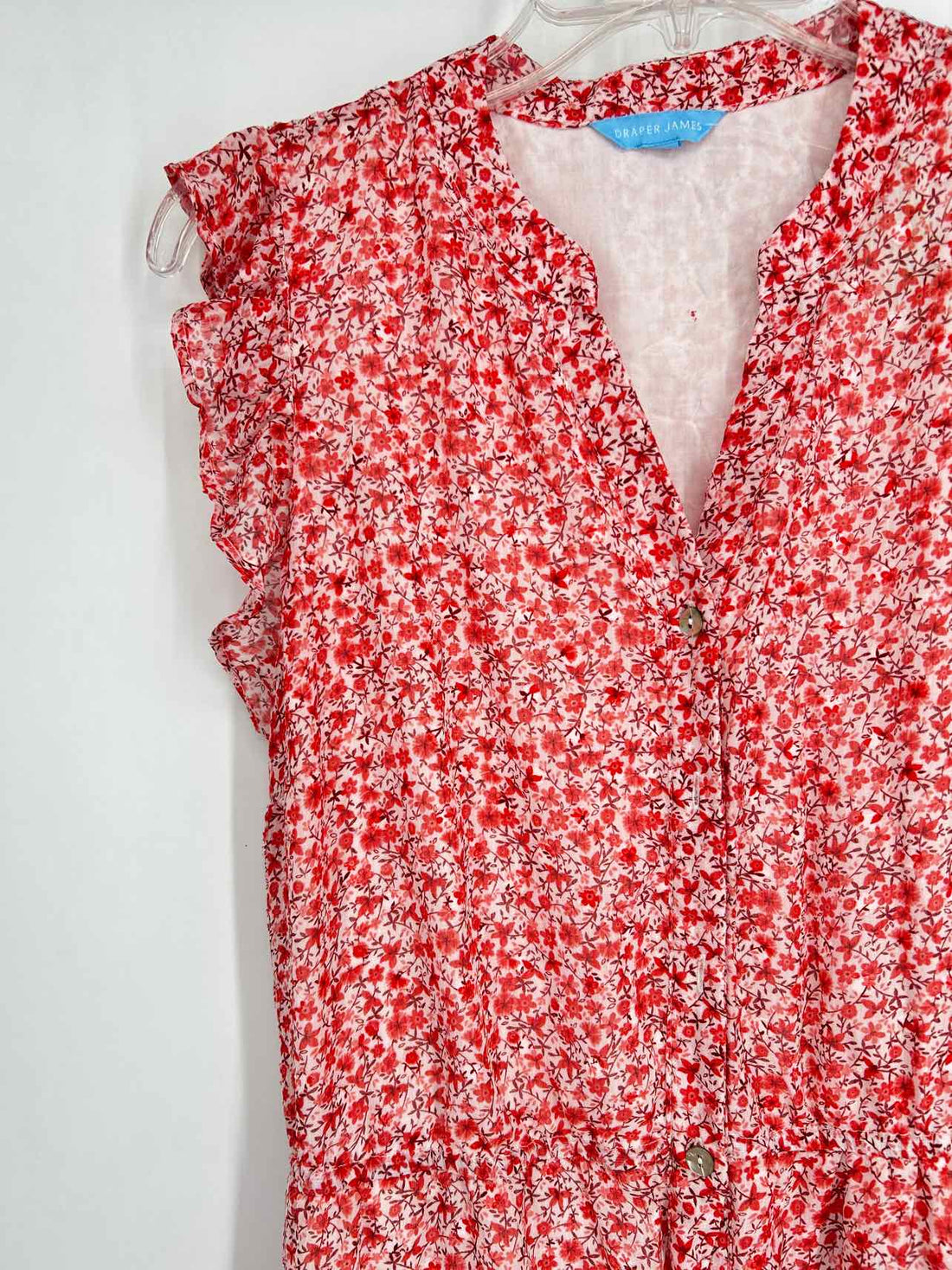 Draper James Size L Red Floral Short Sleeve Dress