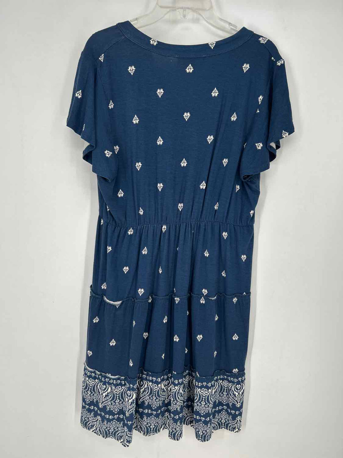 Lucky Brand Size L Navy Print Short Sleeve Dress