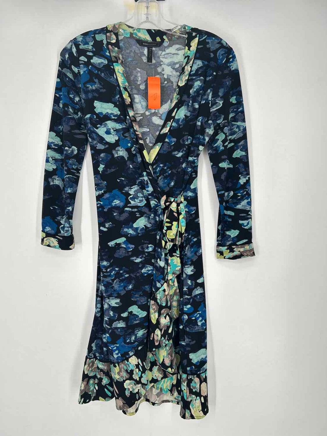 BCBGMaxazria Size S Black & Blue Print Long Sleeve Dress