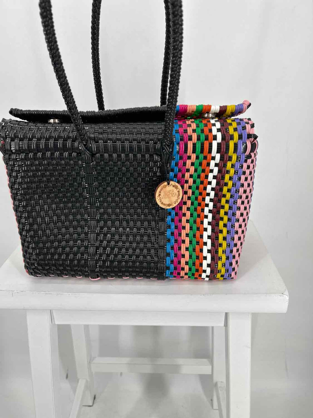 Maria Victoria Black & Rainbow Woven Tote