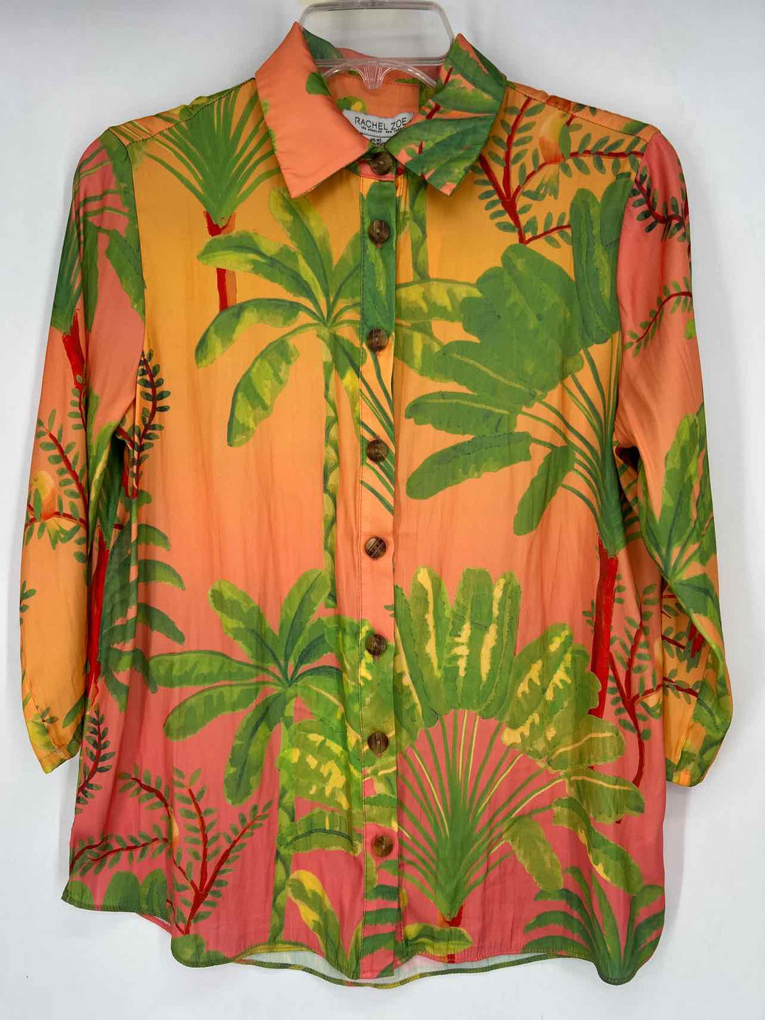 Rachel Zoe Size XS Orange & Green Print Long Sleeve