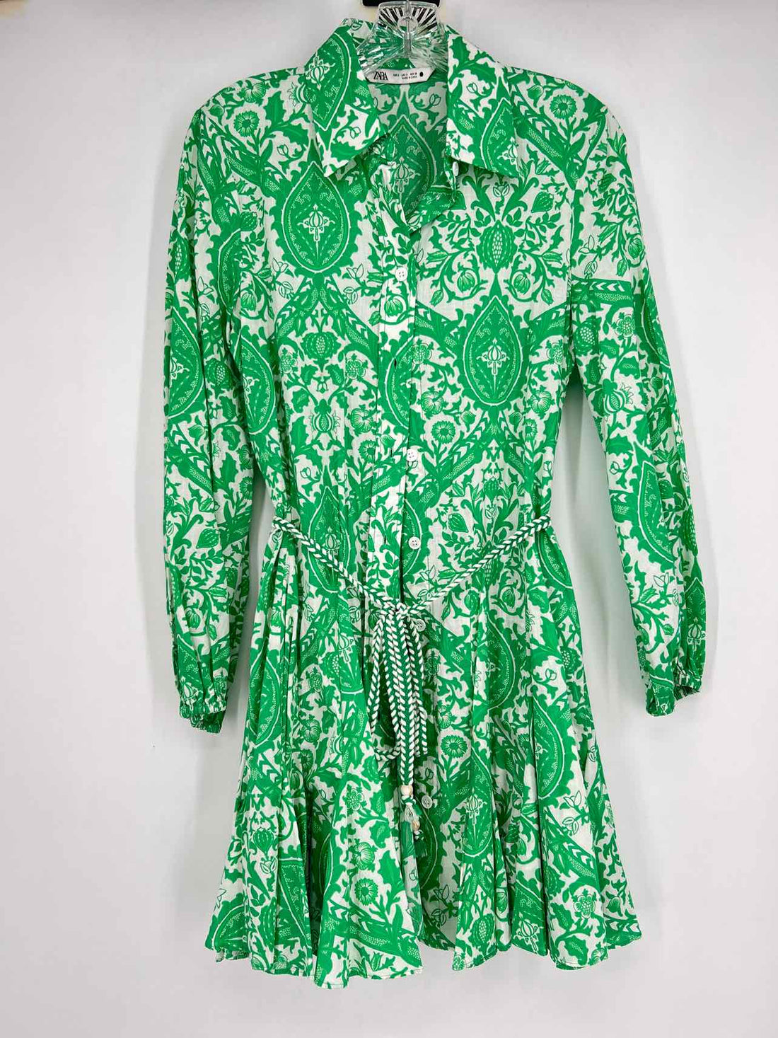 Zara Size S White & Green Print Dress
