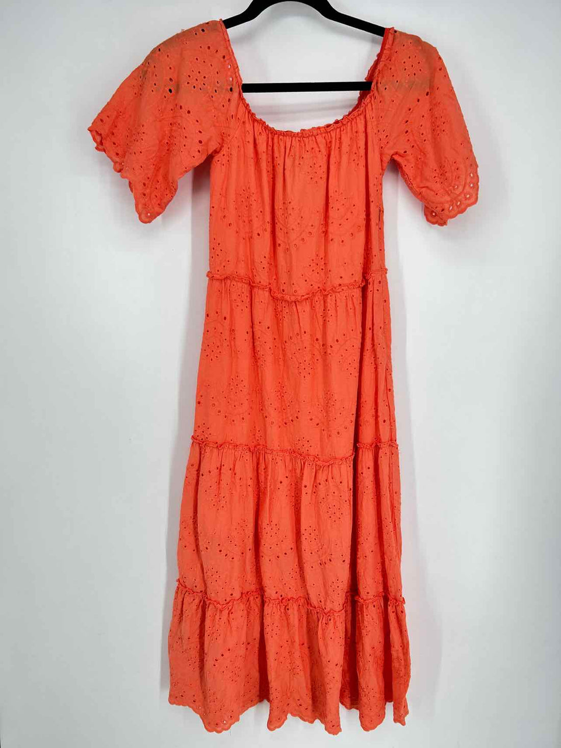 Misha Leisure Size 8 Orange Eyelet Short Sleeve Dress