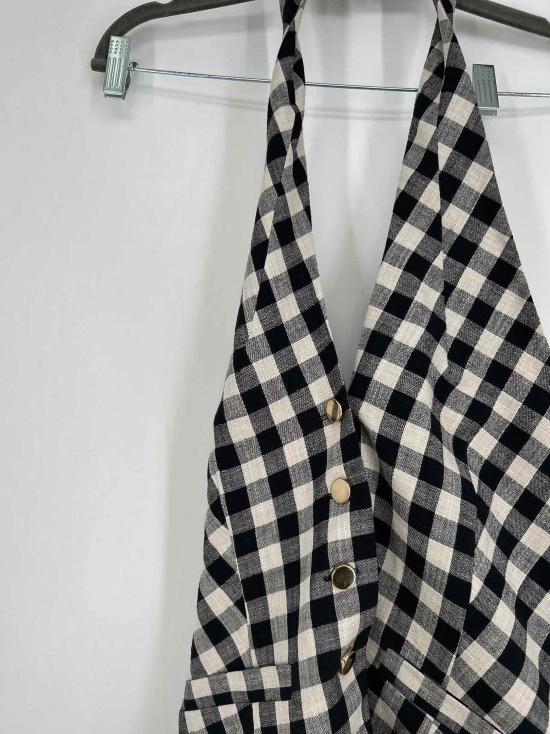 Maeve Size L Navy Gingham Halter Top