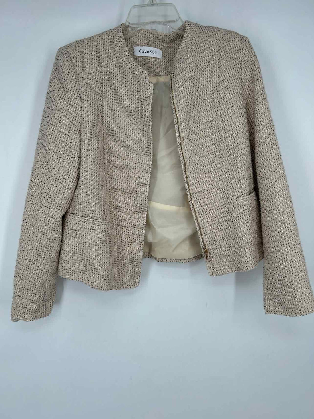Calvin Klein Size 12P Beige Print Blazer
