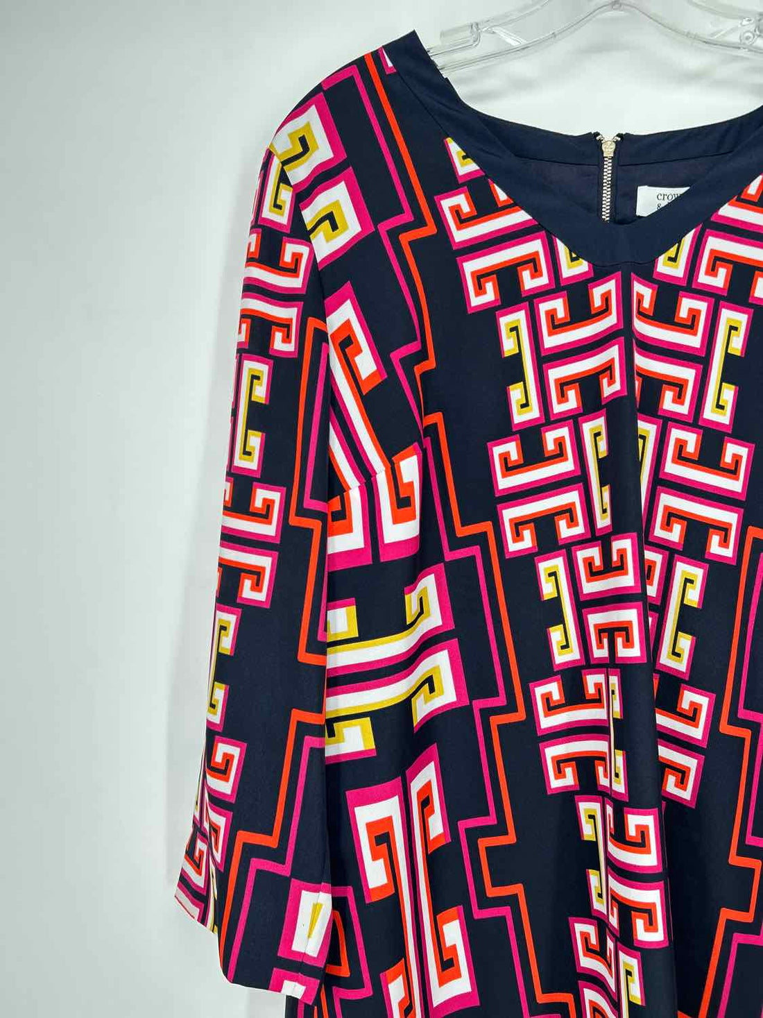 Crown & Ivy Size 14 Navy Print Long Sleeve Dress