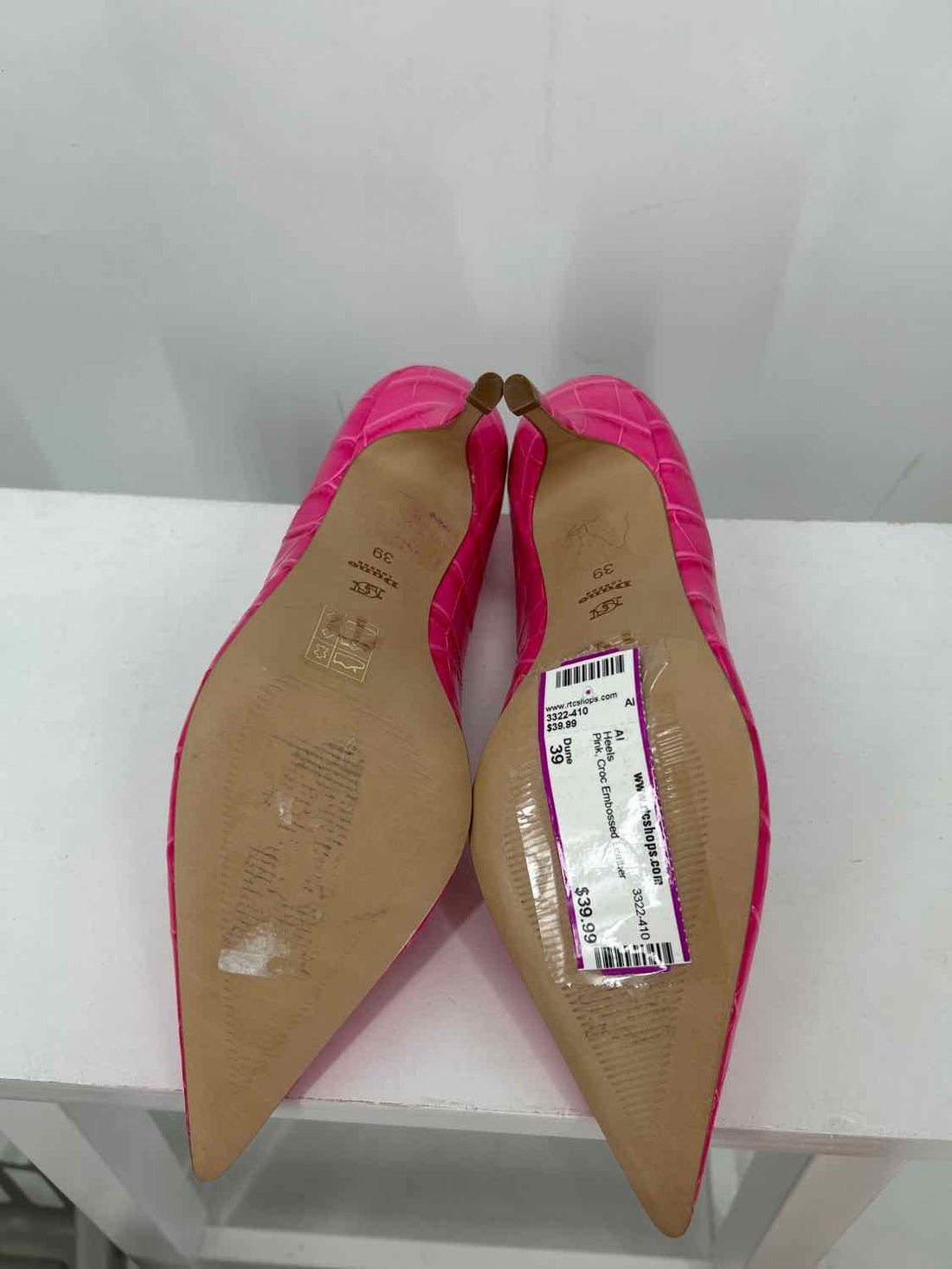 Dune Women Size 39 Pink Croc Embossed Leather Heels