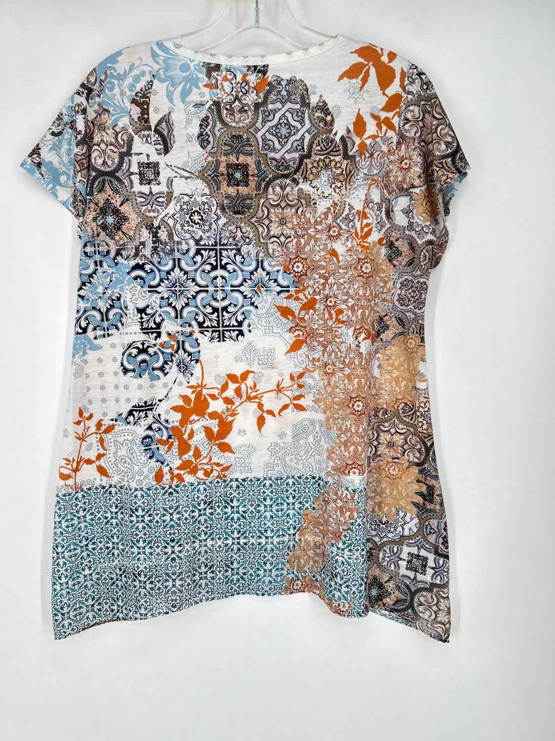 Zenergy by Chicos Size 1 (M) White & Blue Print Short Sleeve