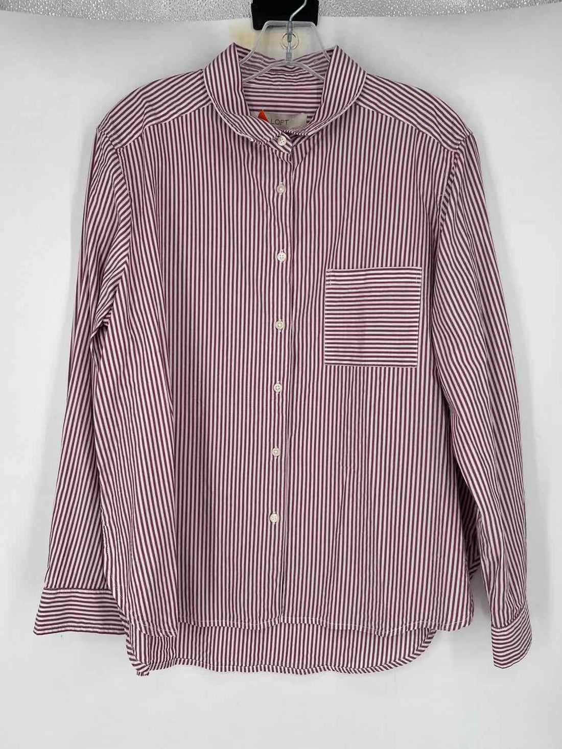 Loft Size L White & Maroon Striped Long Sleeve