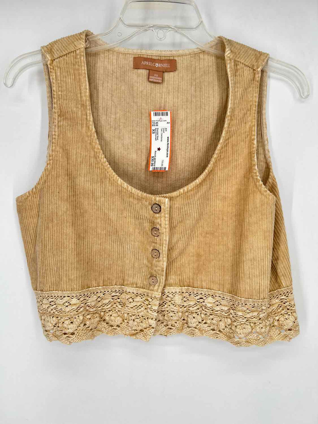 April Cornell Size XS Tan Corduroy Vest