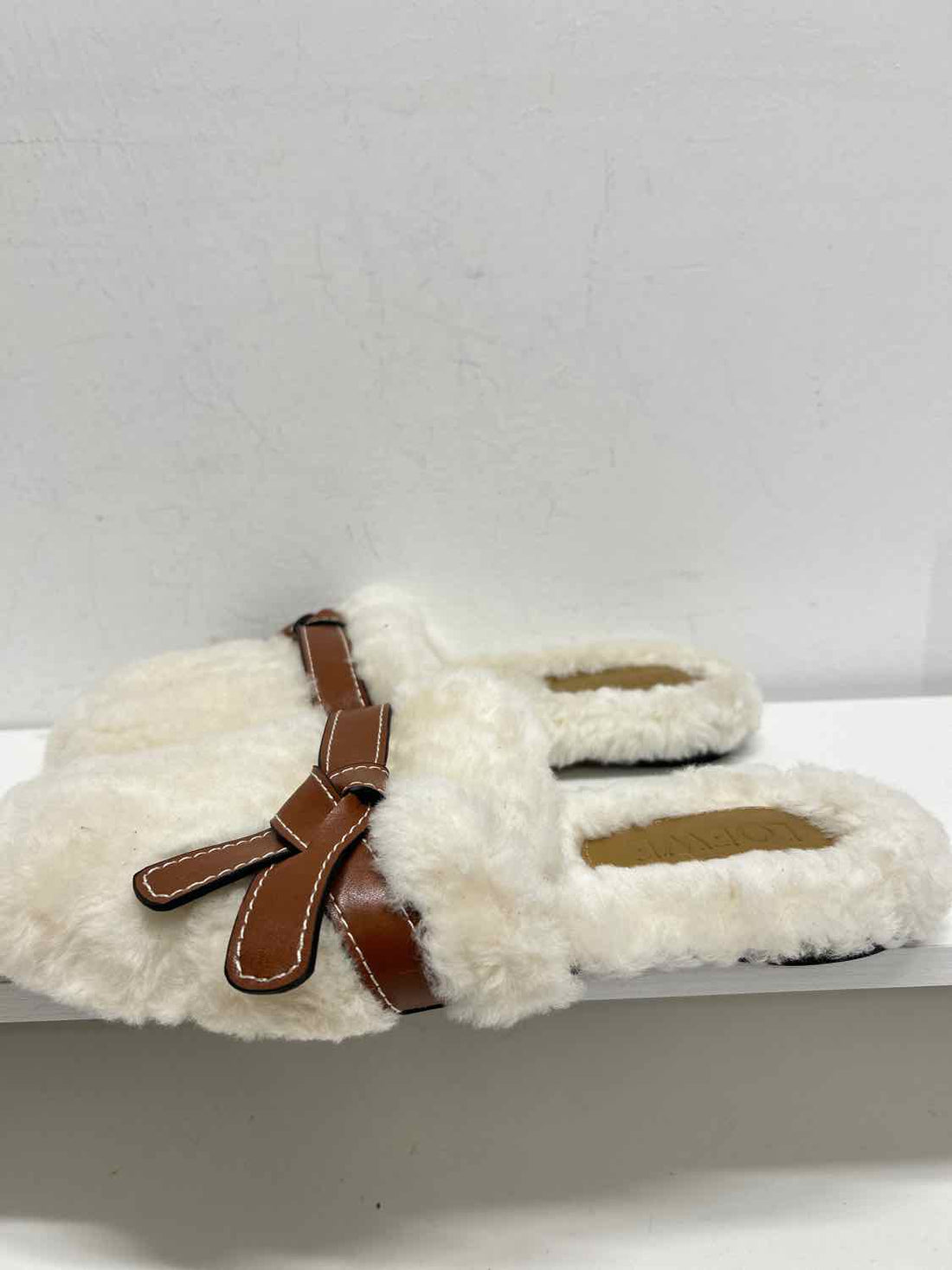 Loewe Women Size 38 Ivory Shearling Mules