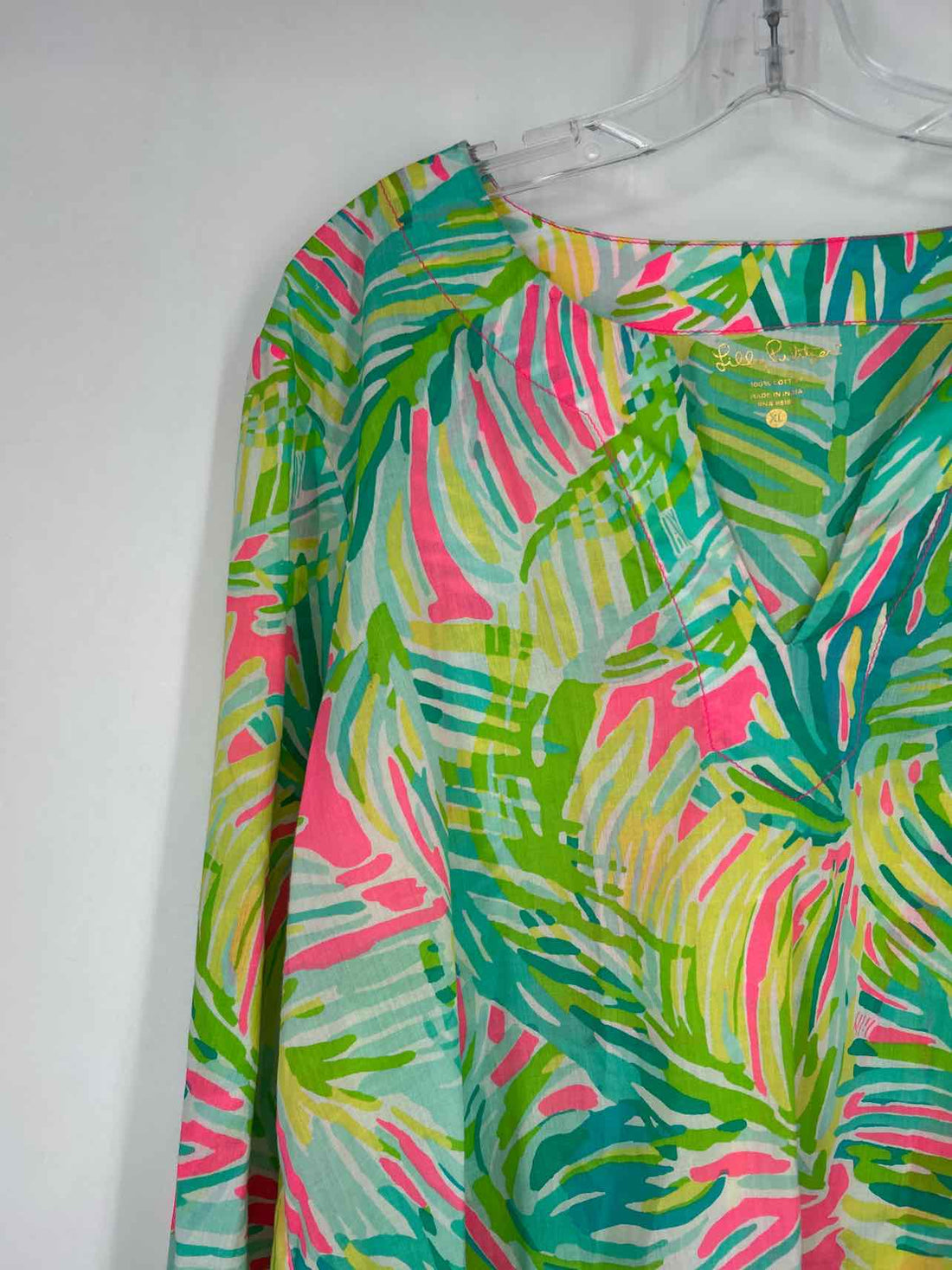 Lilly Pulitzer XL Green & Pink Print Cotton Lilly Pulitzer Top