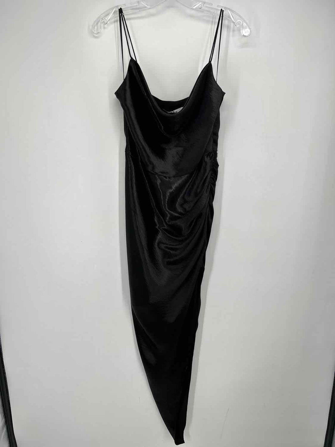 Aiifos Size S Metallic Black Satin Sleeveless Dress