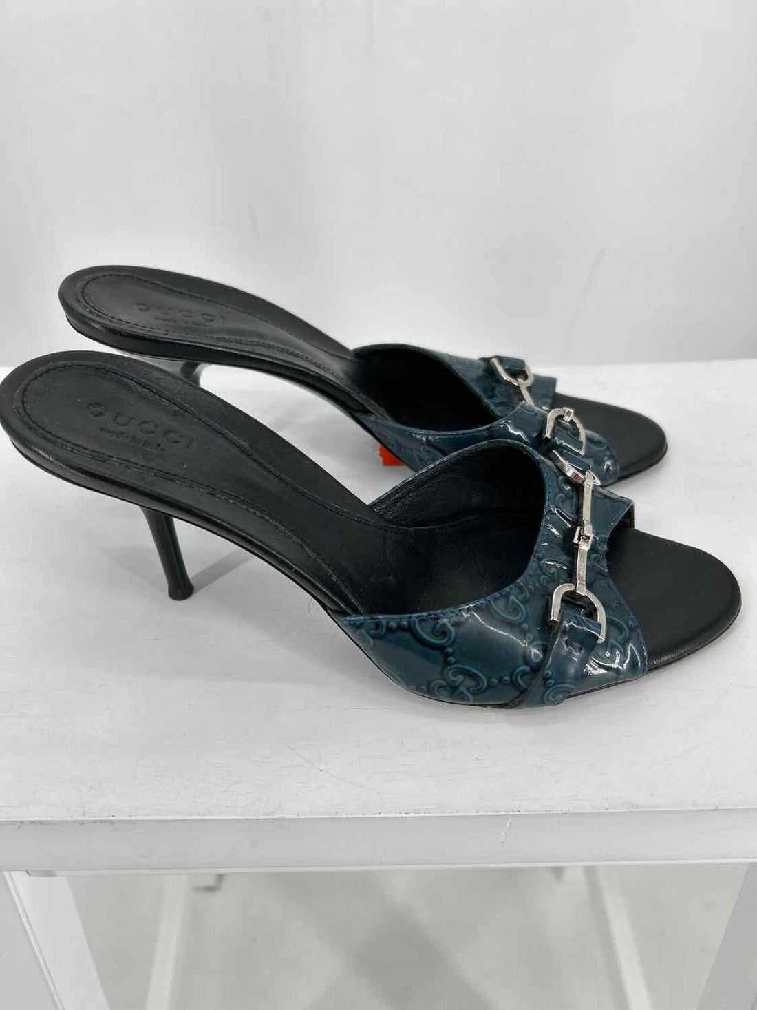 Gucci Heel Sandal Women Size 36.5C Blue Vintage LUXURY