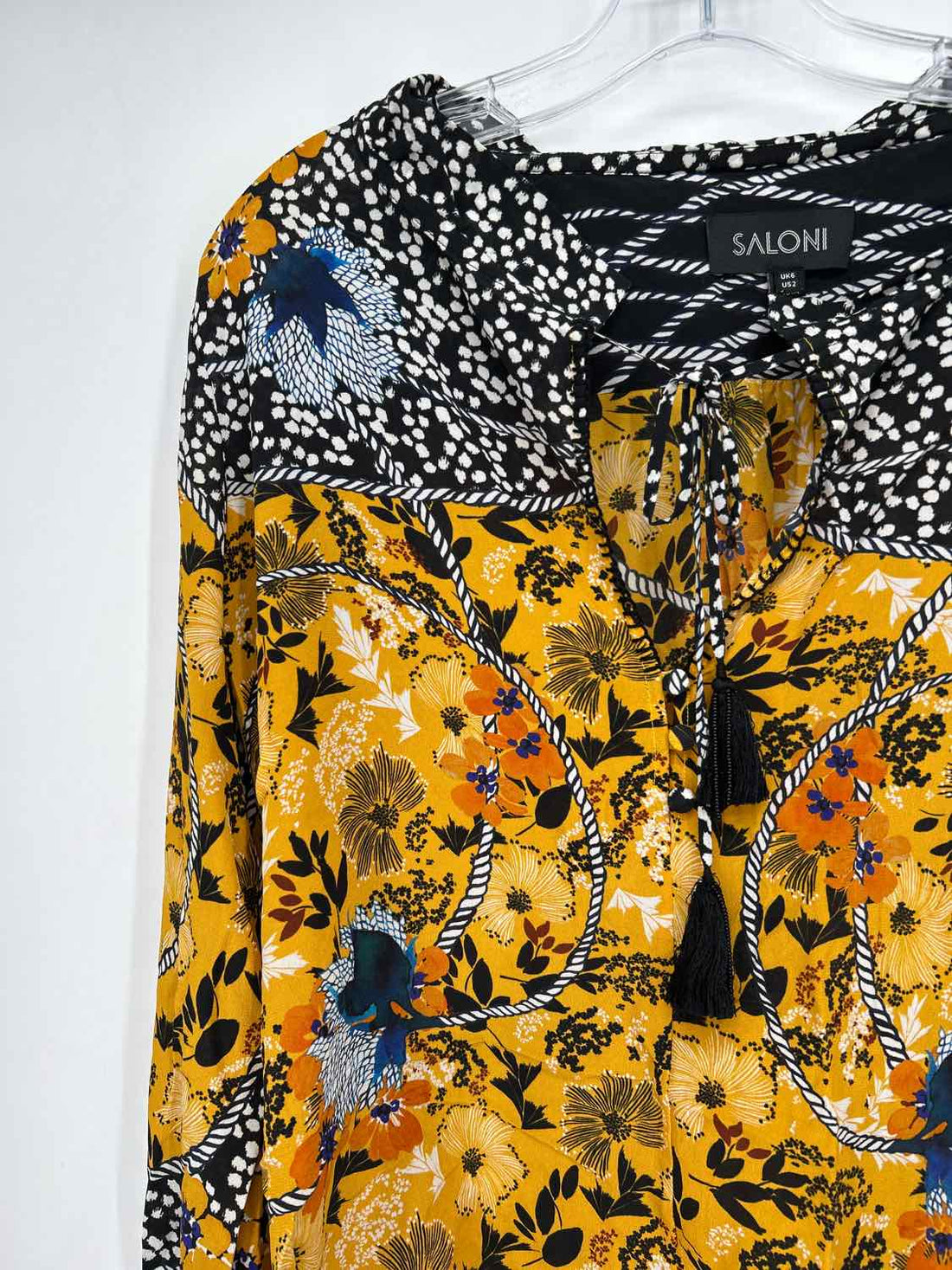 Saloni Size 2 Black & Yellow Print Long Sleeve
