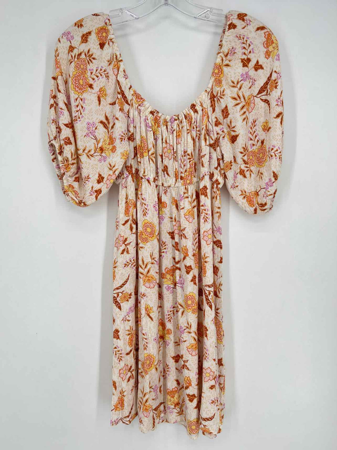Billabong Size M Yellow Orange & Purple Floral Short Sleeve Dress