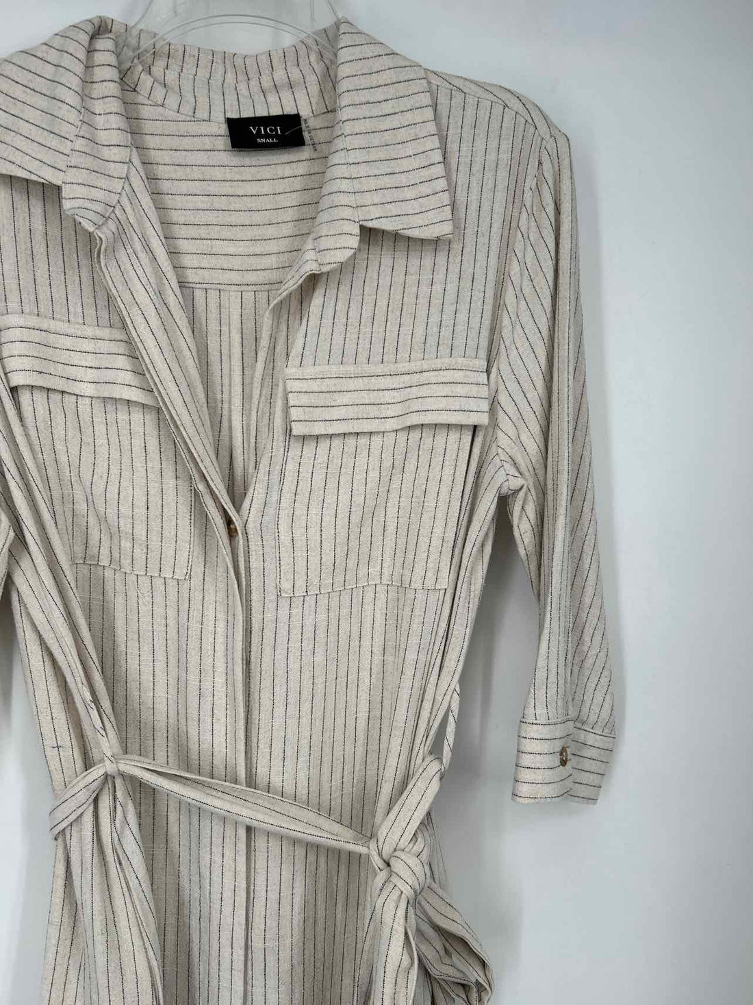 Vici Size S Beige & Black Striped Long Sleeve Dress