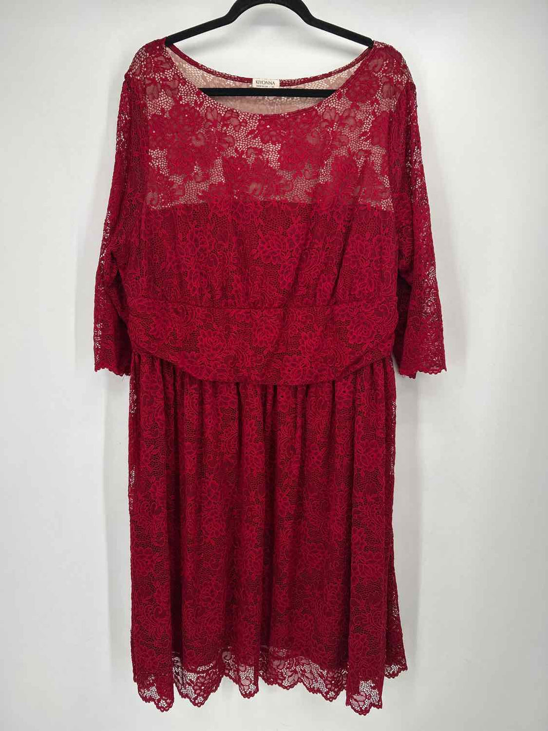 Kiyonna Size 3X Dark Red Lace Long Sleeve Dress