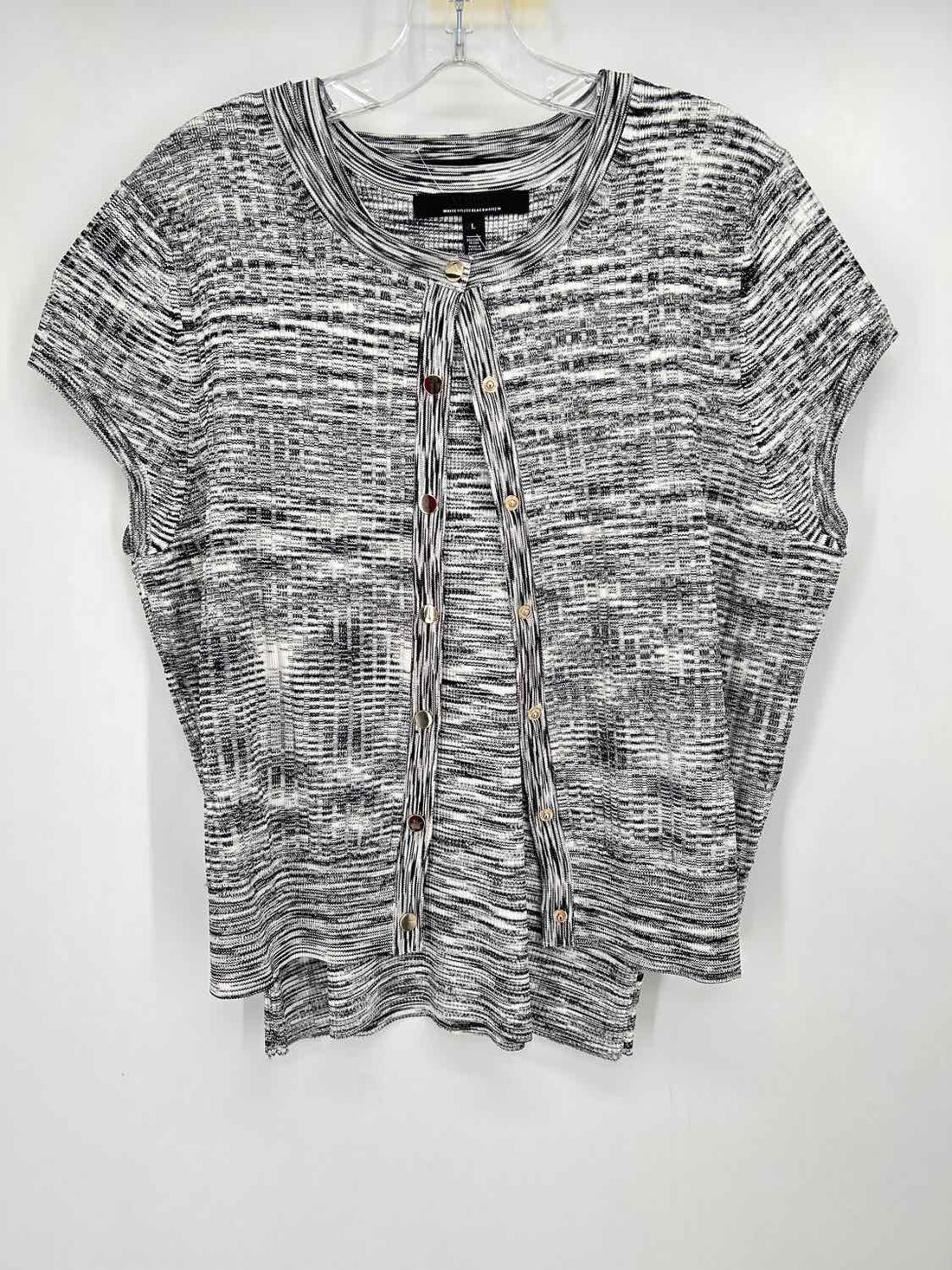 White House Black Market Size L Black & White Striped 2PC Sweater Set