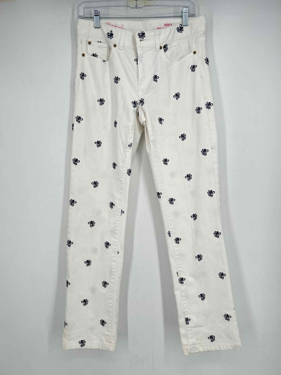 Lilly Pulitzer Size 6 White & Navy Embroidered Jeans