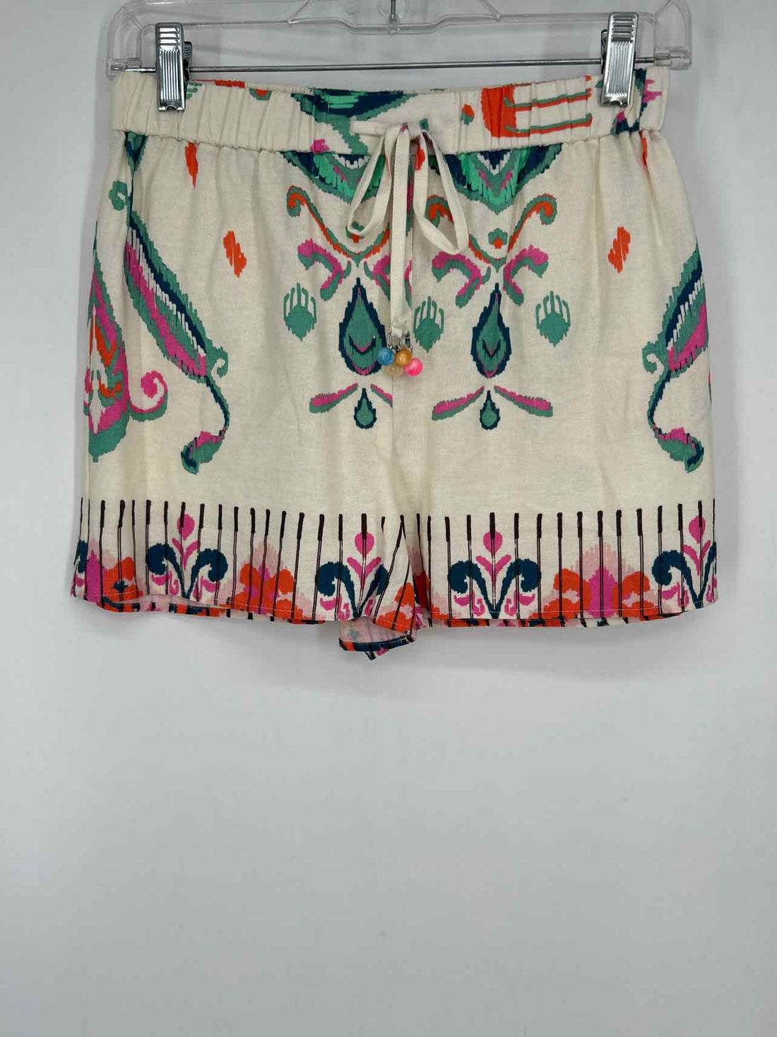 Zara Size XS Ivory Print Linen/Viscose Shorts