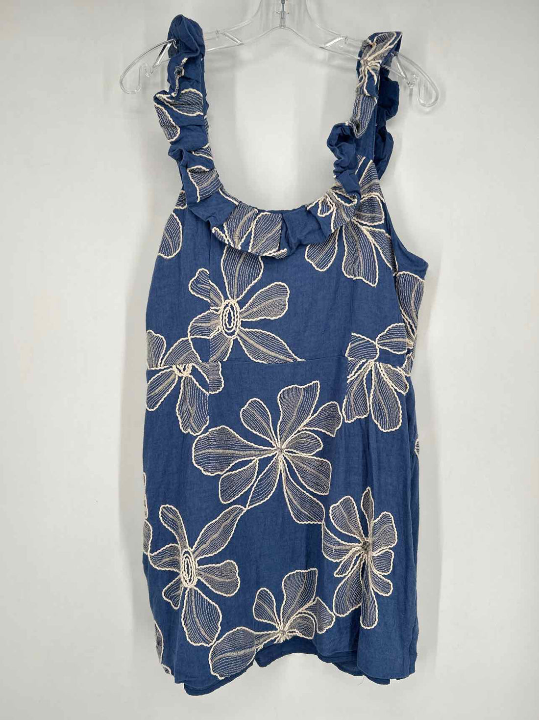 Loft Size 16 Blue & White Embroidered Sleeveless Dress