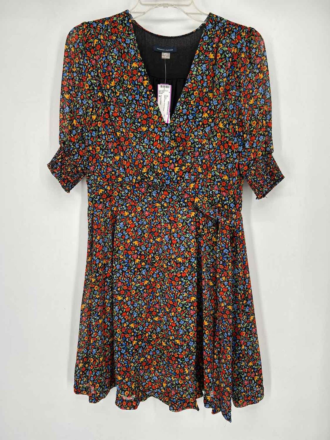 Tommy Hilfiger Size 8 Black Floral Short Sleeve Dress