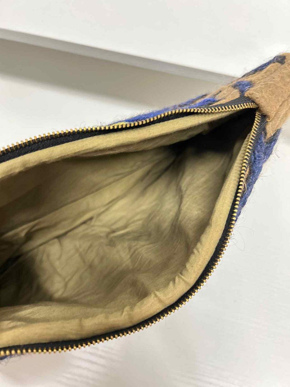 Brown & Blue Wool Threaded Clutch