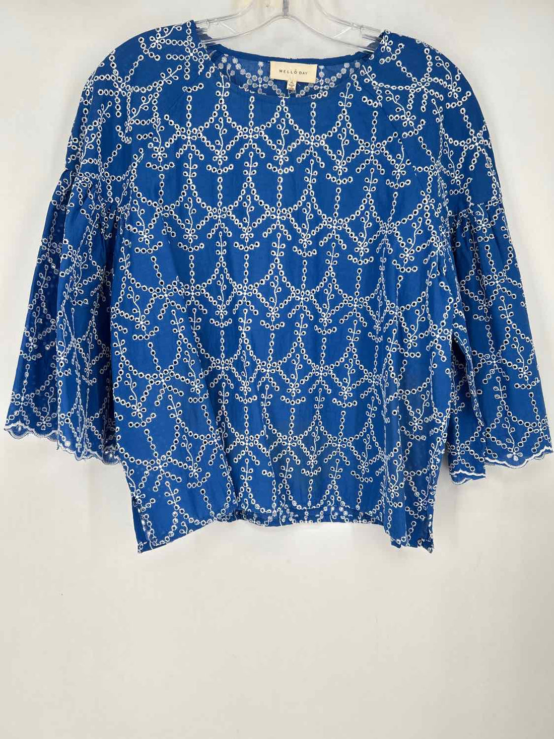 Melloday Size XL Blue & White Eyelet Long Sleeve