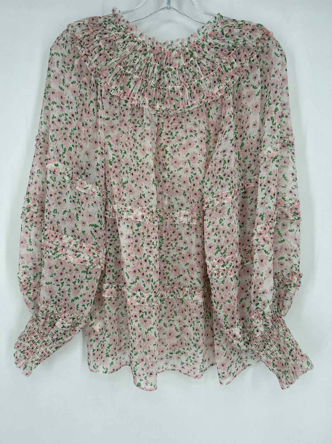 Alice + Olivia Size L White & Pink Floral Long Sleeve